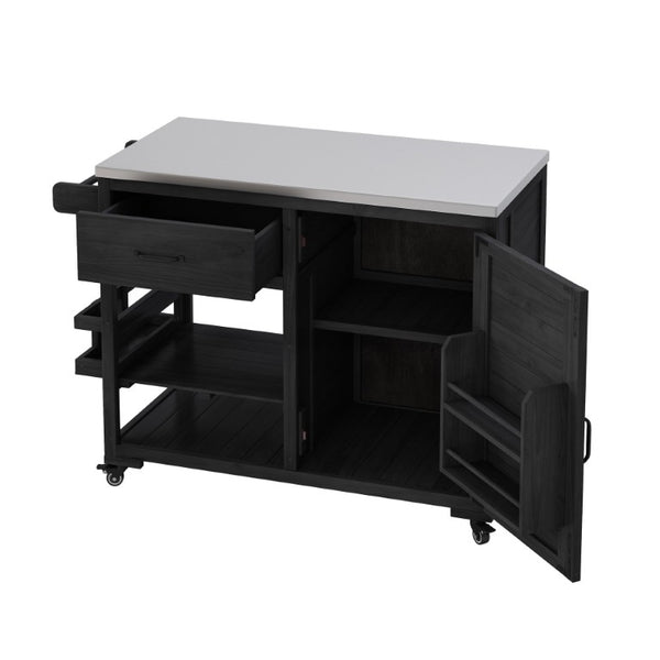 English Elm Topmax Fir Wood Grill Cart with Stainless Steel Top Gas Tank Storage and Spice Rack Black N717P508001B