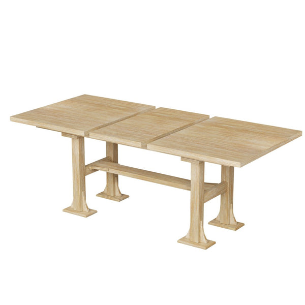 English Elm Topmax Farmhouse Trestle Extendable Dining Set with Upholstered Chairs Bench Rubberwood Natural+Light Gray N717S000048A