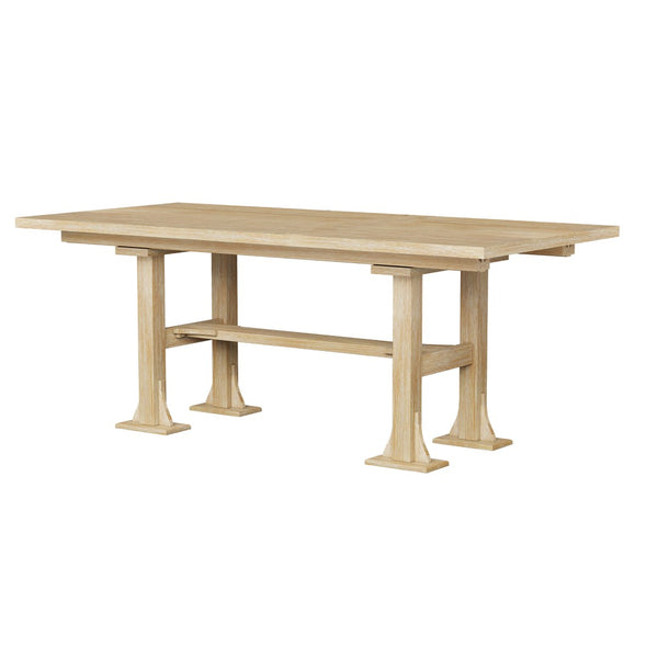 English Elm Topmax Farmhouse Trestle Extendable Dining Set with Upholstered Chairs Bench Rubberwood Natural+Light Gray N717S000048A