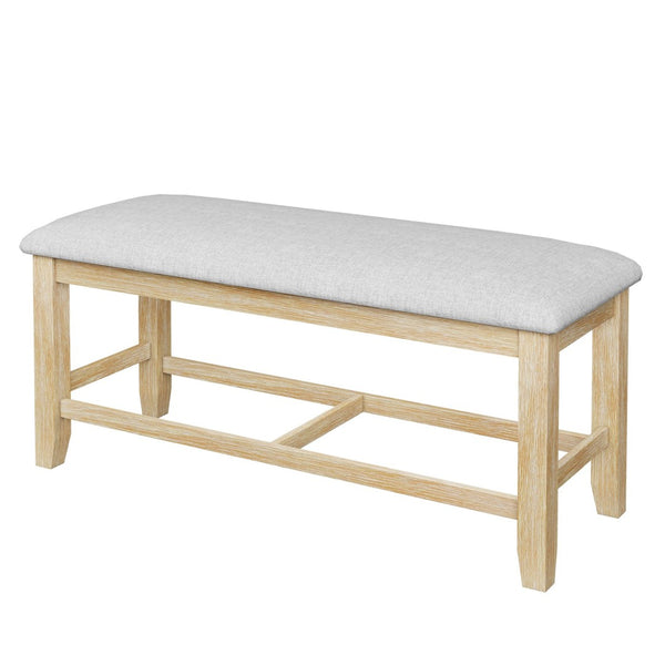 English Elm Topmax Farmhouse Trestle Extendable Dining Set with Upholstered Chairs Bench Rubberwood Natural+Light Gray N717S000048A