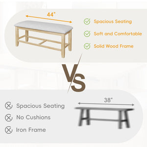 English Elm Topmax Farmhouse Trestle Extendable Dining Set with Upholstered Chairs Bench Rubberwood Natural+Light Gray N717S000048A