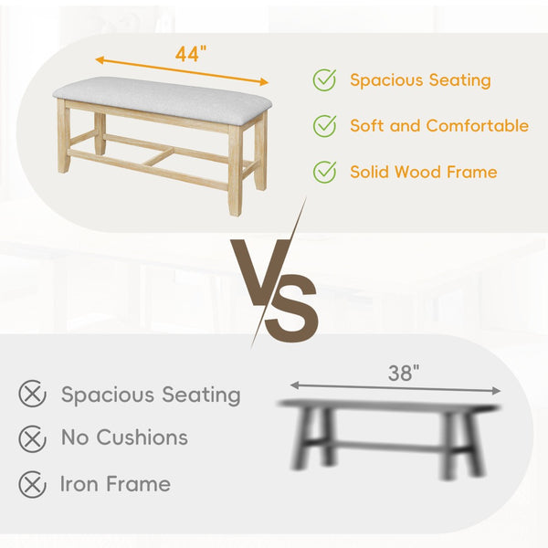 English Elm Topmax Farmhouse Trestle Extendable Dining Set with Upholstered Chairs Bench Rubberwood Natural+Light Gray N717S000048A