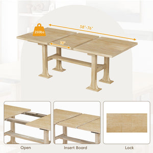 English Elm Topmax Farmhouse Trestle Extendable Dining Set with Upholstered Chairs Bench Rubberwood Natural+Light Gray N717S000048A