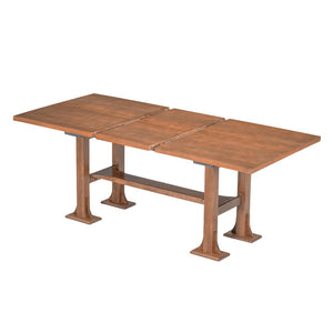 English Elm Topmax Farmhouse Trestle Extendable Dining Set with Upholstered Chairs Bench Rubberwood Brown+Ivory N717S000048D
