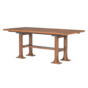 English Elm Topmax Farmhouse Trestle Extendable Dining Set with Upholstered Chairs Bench Rubberwood Brown+Ivory N717S000048D