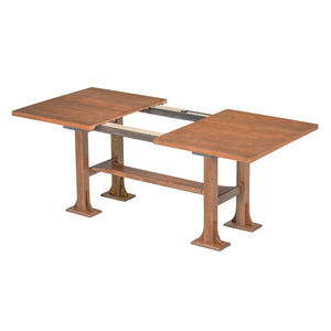 English Elm Topmax Farmhouse Trestle Extendable Dining Set with Upholstered Chairs Bench Rubberwood Brown+Ivory N717S000048D