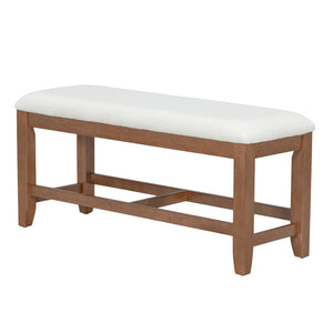 English Elm Topmax Farmhouse Trestle Extendable Dining Set with Upholstered Chairs Bench Rubberwood Brown+Ivory N717S000048D