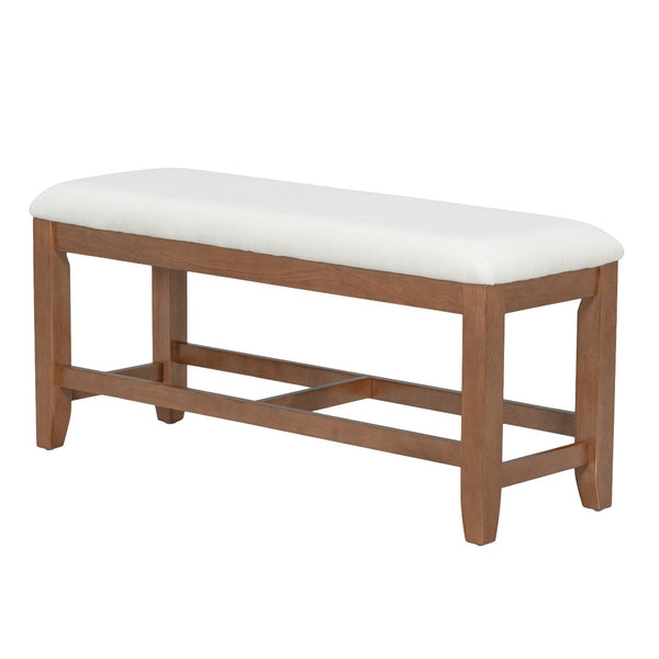 English Elm Topmax Farmhouse Trestle Extendable Dining Set with Upholstered Chairs Bench Rubberwood Brown+Ivory N717S000048D