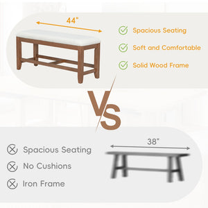 English Elm Topmax Farmhouse Trestle Extendable Dining Set with Upholstered Chairs Bench Rubberwood Brown+Ivory N717S000048D