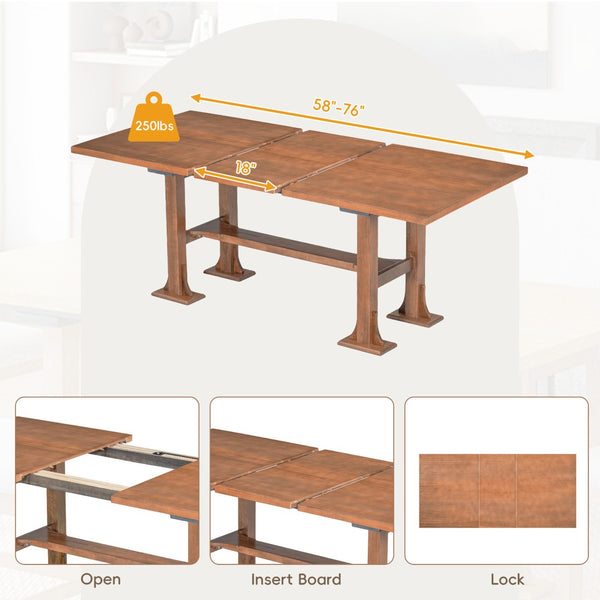 English Elm Topmax Farmhouse Trestle Extendable Dining Set with Upholstered Chairs Bench Rubberwood Brown+Ivory N717S000048D
