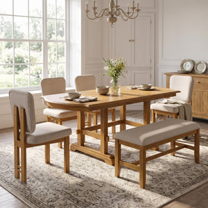 English Elm Topmax Six Piece Rubberwood Extendable Dining Set with Linen Chairs and Bench N717S000090N