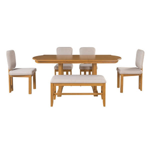 English Elm Topmax Six Piece Rubberwood Extendable Dining Set with Linen Chairs and Bench N717S000090N