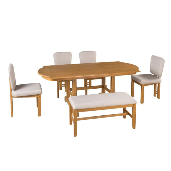 English Elm Topmax Six Piece Rubberwood Extendable Dining Set with Linen Chairs and Bench N717S000090N