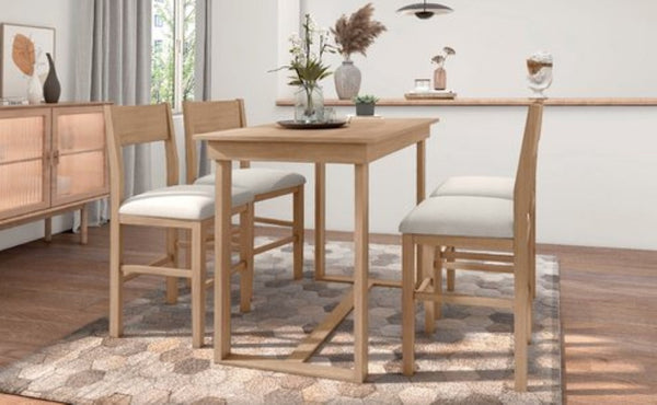 English Elm Topmax Farmhouse 5 Piece Counter Dining Set Distressed Acacia Top with Cushioned Chairs N717S000230A