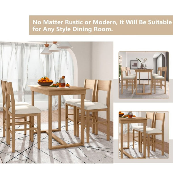 English Elm Topmax Farmhouse 5 Piece Counter Dining Set Distressed Acacia Top with Cushioned Chairs N717S000230A