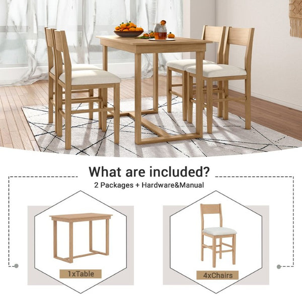 English Elm Topmax Farmhouse 5 Piece Counter Dining Set Distressed Acacia Top with Cushioned Chairs N717S000230A