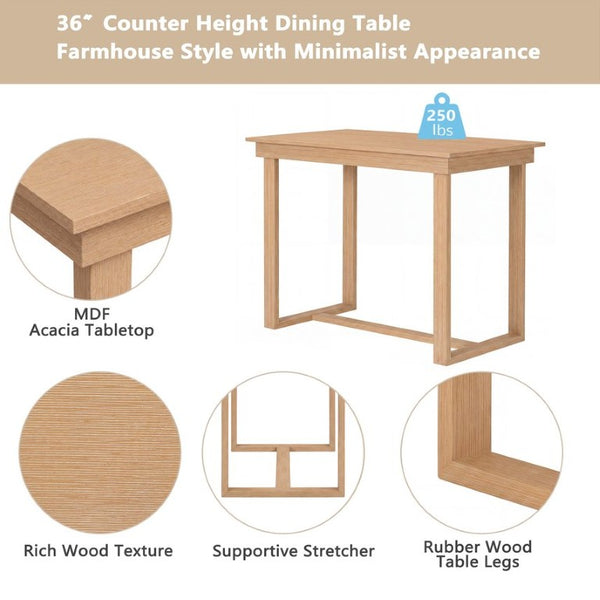 English Elm Topmax Farmhouse 5 Piece Counter Dining Set Distressed Acacia Top with Cushioned Chairs N717S000230A