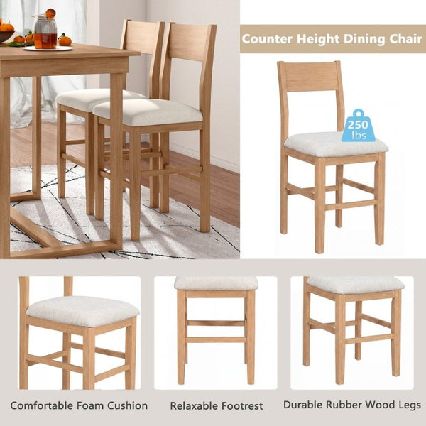 English Elm Topmax Farmhouse 5 Piece Counter Dining Set Distressed Acacia Top with Cushioned Chairs N717S000230A