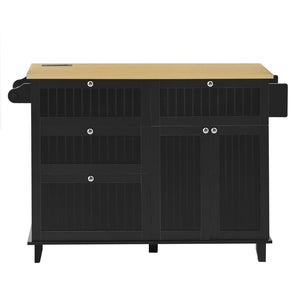 English Elm [product Topmax Farmhouse Island Table with Drop Leaf Power Outlet Drawers and 2 Stools Black N717S000234B
