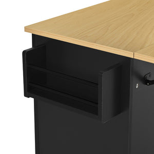 English Elm [product Topmax Farmhouse Island Table with Drop Leaf Power Outlet Drawers and 2 Stools Black N717S000234B