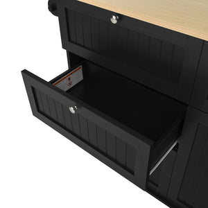English Elm [product Topmax Farmhouse Island Table with Drop Leaf Power Outlet Drawers and 2 Stools Black N717S000234B