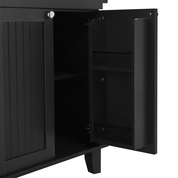 English Elm [product Topmax Farmhouse Island Table with Drop Leaf Power Outlet Drawers and 2 Stools Black N717S000234B