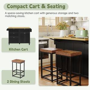 English Elm [product Topmax Farmhouse Island Table with Drop Leaf Power Outlet Drawers and 2 Stools Black N717S000234B
