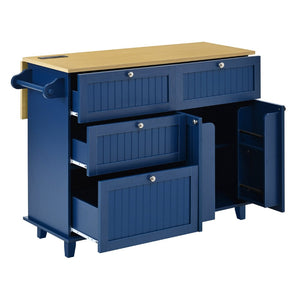 English Elm [product Topmax Farmhouse Island Table with Drop Leaf Power Outlet Drawers and 2 Stools Blue N717S000234C