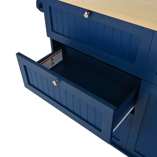 English Elm [product Topmax Farmhouse Island Table with Drop Leaf Power Outlet Drawers and 2 Stools Blue N717S000234C