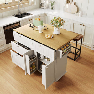 English Elm [product Topmax Farmhouse Island Table with Drop Leaf Power Outlet Drawers and 2 Stools White N717S000234K