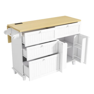 English Elm [product Topmax Farmhouse Island Table with Drop Leaf Power Outlet Drawers and 2 Stools White N717S000234K