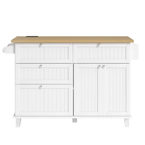 English Elm [product Topmax Farmhouse Island Table with Drop Leaf Power Outlet Drawers and 2 Stools White N717S000234K