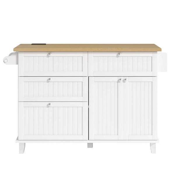 English Elm [product Topmax Farmhouse Island Table with Drop Leaf Power Outlet Drawers and 2 Stools White N717S000234K