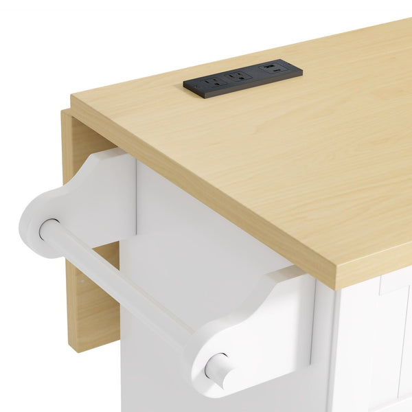 English Elm [product Topmax Farmhouse Island Table with Drop Leaf Power Outlet Drawers and 2 Stools White N717S000234K