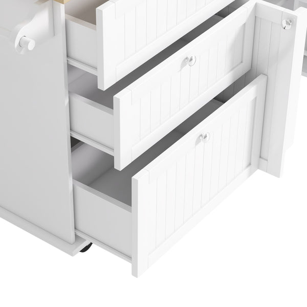 English Elm [product Topmax Farmhouse Island Table with Drop Leaf Power Outlet Drawers and 2 Stools White N717S000234K