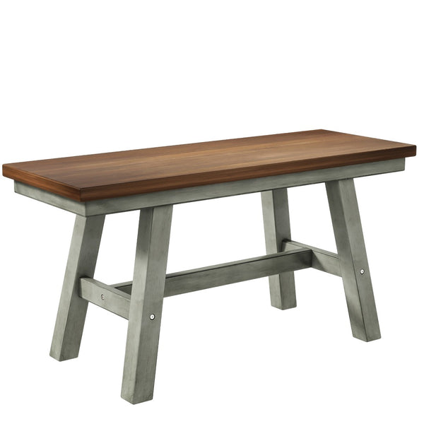 English Elm Topmax Farmhouse Six Piece Dining Set with Acacia Veneer Table Long Bench Four Chairs Walnut+Gray N717S000256E