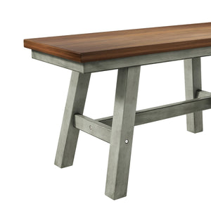 English Elm Topmax Farmhouse Six Piece Dining Set with Acacia Veneer Table Long Bench Four Chairs Walnut+Gray N717S000256E