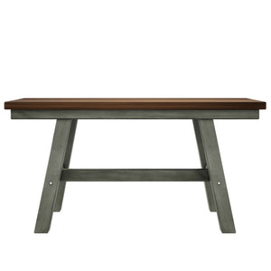 English Elm Topmax Farmhouse Six Piece Dining Set with Acacia Veneer Table Long Bench Four Chairs Walnut+Gray N717S000256E
