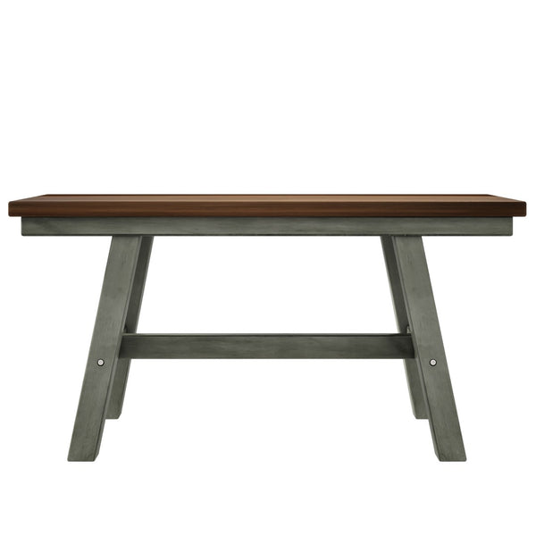 English Elm Topmax Farmhouse Six Piece Dining Set with Acacia Veneer Table Long Bench Four Chairs Walnut+Gray N717S000256E