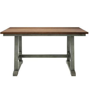 English Elm Topmax Farmhouse Six Piece Dining Set with Acacia Veneer Table Long Bench Four Chairs Walnut+Gray N717S000256E
