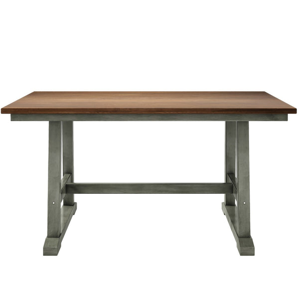 English Elm Topmax Farmhouse Six Piece Dining Set with Acacia Veneer Table Long Bench Four Chairs Walnut+Gray N717S000256E