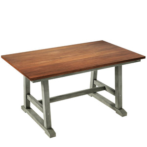 English Elm Topmax Farmhouse Six Piece Dining Set with Acacia Veneer Table Long Bench Four Chairs Walnut+Gray N717S000256E