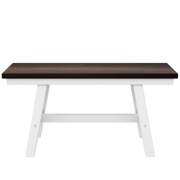 English Elm Topmax Farmhouse Six Piece Dining Set with Acacia Veneer Table Long Bench Four Chairs Espresso+White N717S000256K