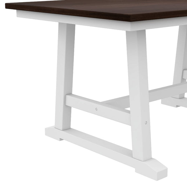 English Elm Topmax Farmhouse Six Piece Dining Set with Acacia Veneer Table Long Bench Four Chairs Espresso+White N717S000256K