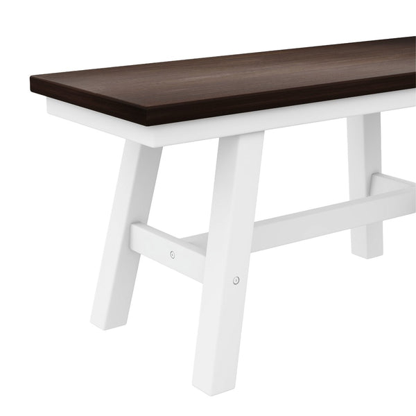 English Elm Topmax Farmhouse Six Piece Dining Set with Acacia Veneer Table Long Bench Four Chairs Espresso+White N717S000256K