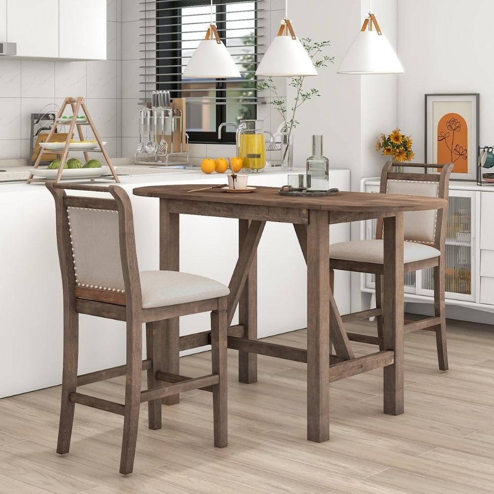 English Elm Topmax Drop Leaf Rubberwood Counter Dining Set with Upholstered Chairs for Small Spaces Brown N717S000259D
