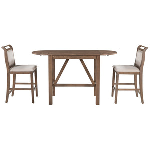 English Elm Topmax Drop Leaf Rubberwood Counter Dining Set with Upholstered Chairs for Small Spaces Brown N717S000259D