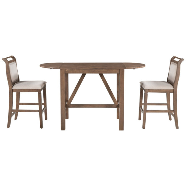 English Elm Topmax Drop Leaf Rubberwood Counter Dining Set with Upholstered Chairs for Small Spaces Brown N717S000259D