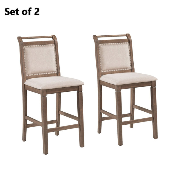 English Elm Topmax Drop Leaf Rubberwood Counter Dining Set with Upholstered Chairs for Small Spaces Brown N717S000259D