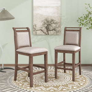 English Elm Topmax Drop Leaf Rubberwood Counter Dining Set with Upholstered Chairs for Small Spaces Brown N717S000259D